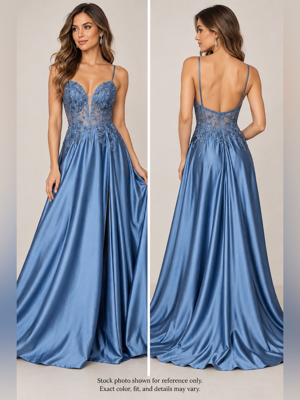 Faeriesty Blue Beaded Lace Bodice Maxi Gown | Open Back Formal Dress Size XS